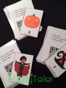 Halloween attributes object and clue cards copy