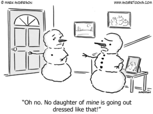 Cartoon underdressed snowman