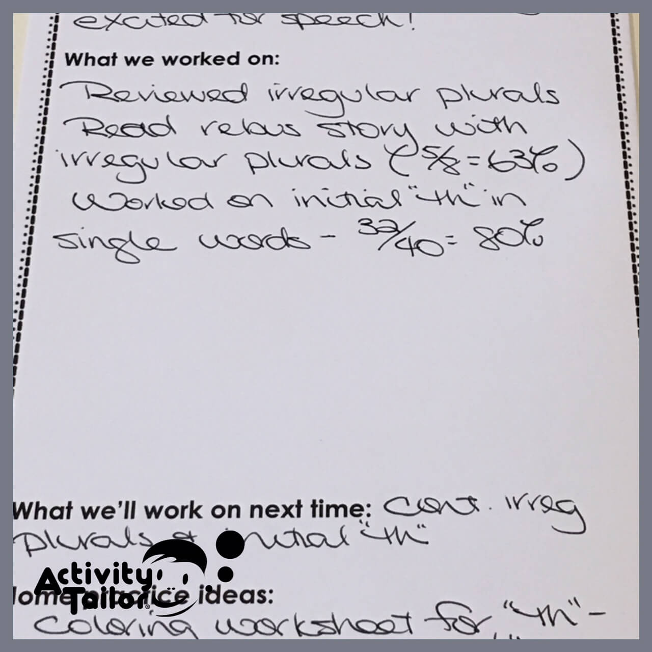 Tiny Scanner for Parent Communication in Speech Therapy Activity Tailor