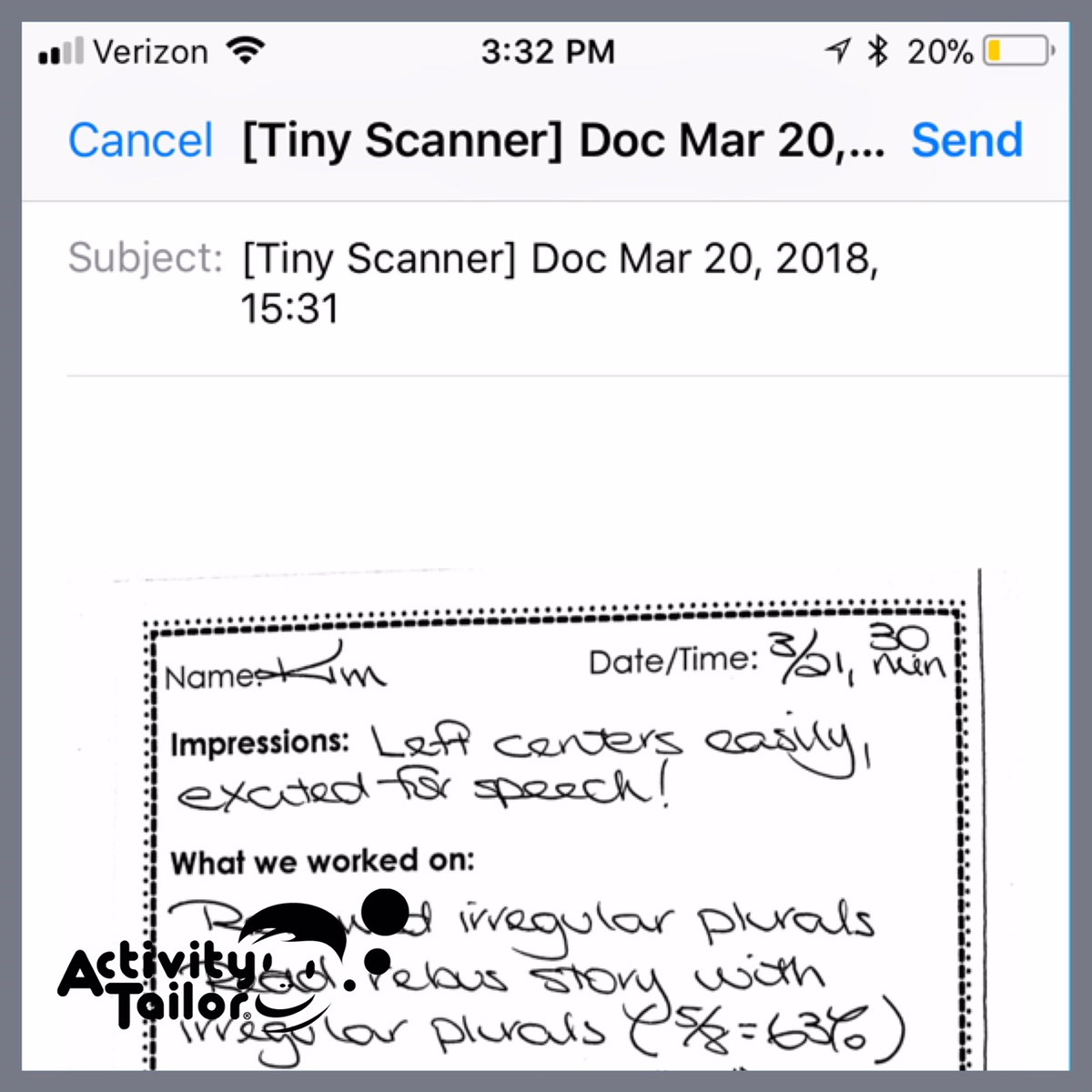 Tiny Scanner for Parent Communication in Speech Therapy Activity Tailor