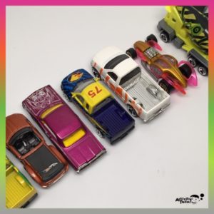 toy cars lined up beside one another