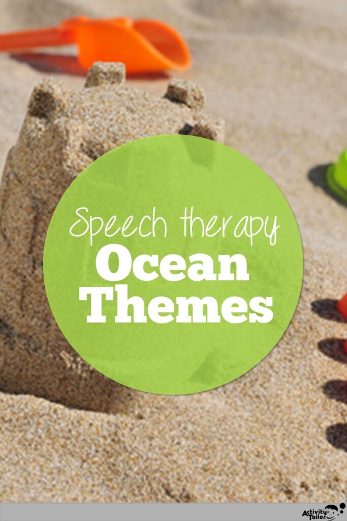 sandcastle with ocean themes in speech therapy label