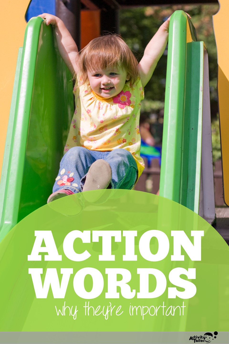 happy girl on slide action word