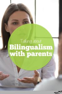 woman talking to a mother about the impact of bilingualism on speech development